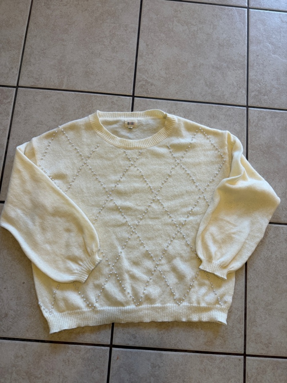 BiBi Cream Pearl-Embellished Crewneck Sweater